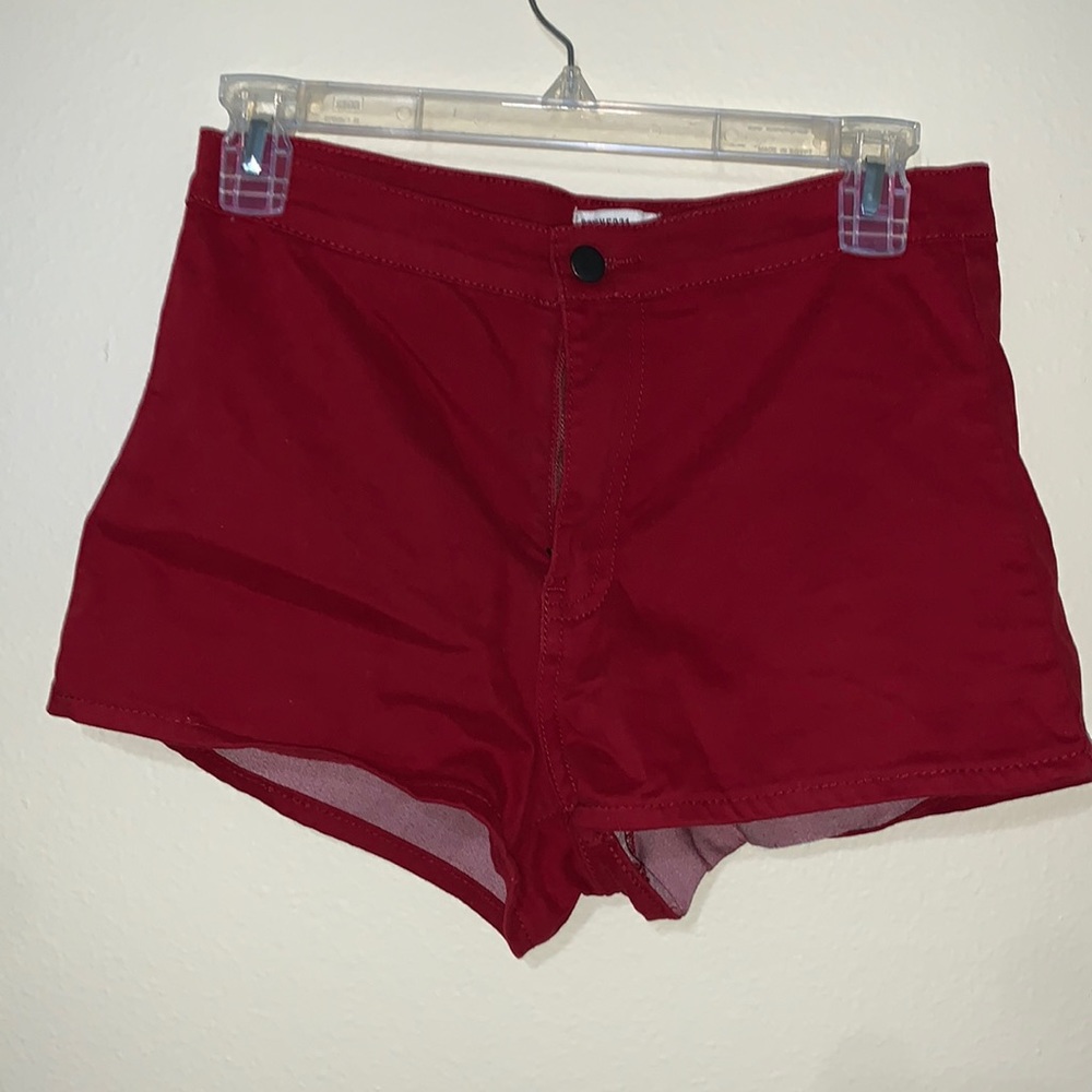 Red high waisted shorts
